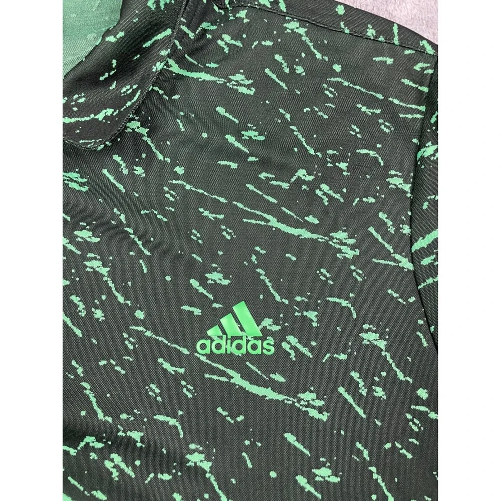 Adidas Golf Shirt Men's Primeblue Jacquard Print Polo Green Black Camelback Logo